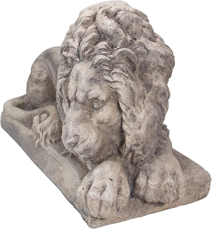 22.5" Gray Lying Down Lion Outdoor Garden Statue