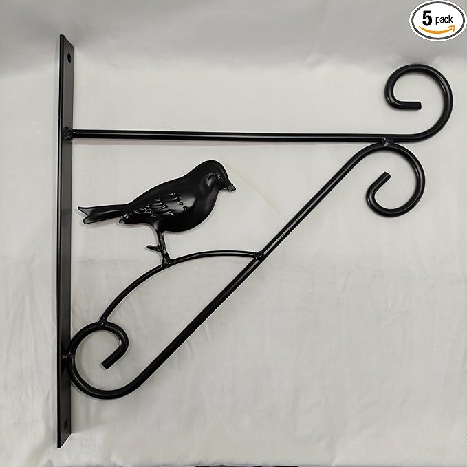 JunC Black Iron Candle Holder Hanger with Hooks for Hanging Plants Indoor Outdoor Wall Mount, Metal Bracket,Bird Feeder Hook, Wind Chime Holder (10lb Capacity) (Bird)