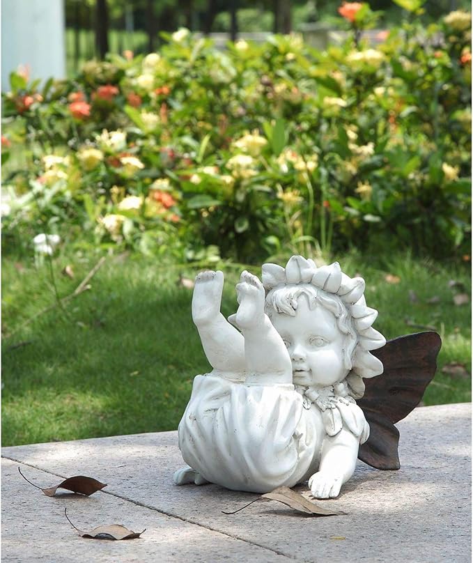 HI-LINE 9.25" Baby Fairy Falling Down Outdoor Garden Statue