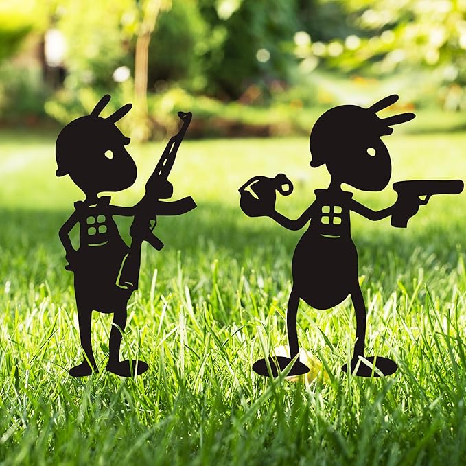 Battle Ant Metal Garden Decor–4-Piece Metal Yard Art Set for Outdoor Spaces–Rust-Resistant Garden Decor for Outside