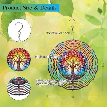 Tree of Life Wind Spinner,3D Frosted Wind Spinners Hanging for Yard and Garden Gift Tree of Life Wind Sculptures,10" Hanging Tree of Life Wind Spinner Made of Tough Steel Plate