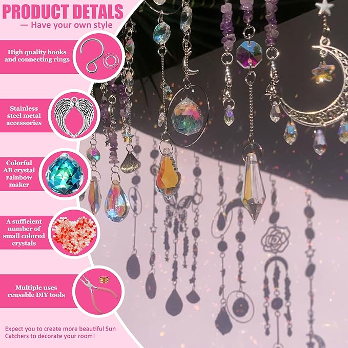 WASTROYAL 10 Sets DIY Suncatcher Kits 500PCS Sun Catchers Craft Kits Heart Suncatcher Ornaments DIY Sun Catchers Kit for Adults Home Wedding Garden Decor Favors Gift for Lover (Love Shape)
