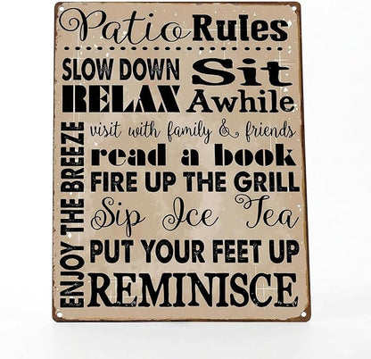HBA Sun Protected Patio Rules Metal Sign, Guaranteed Not to Fade for 4 Years