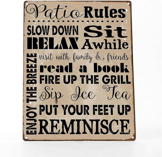 HBA Sun Protected Patio Rules Metal Sign, Guaranteed Not to Fade for 4 Years