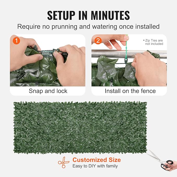 VEVOR Artificial Ivy Privacy Fence Screen, 59 x 158 in Faux Ivy Vine Leaf Hedges Fence, Greenery Privacy Fence with Mesh Cloth Backing, Green Wall Decoration for Outdoor Garden, Yard, Balcony