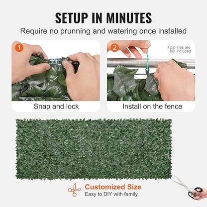 VEVOR Artificial Ivy Privacy Fence Screen, 59 x 158 in Faux Ivy Vine Leaf Hedges Fence, Greenery Privacy Fence with Mesh Cloth Backing, Green Wall Decoration for Outdoor Garden, Yard, Balcony