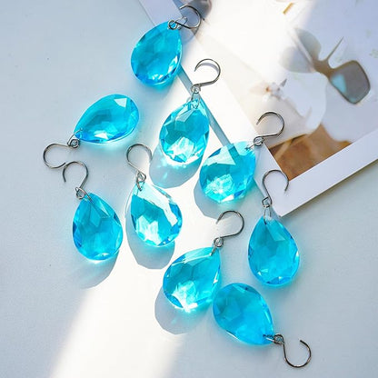 H&D HYALINE & DORA 10pcs Bauhinia Crystal Suncatcher Prisms Chandelier Beads Replacement 38mm Hanging Crystals Ornament Pendant for Window Wedding Party Decor,Lake Blue