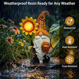 Lyeasw Solar Garden Gnome Statues with Sunflower Light - Outdoor Yard Decor - Honey Pot Gnome Figurines for Patio Lawn Walkway & Backyard, Unique Welcome Garden Gifts for Mom & Grandma