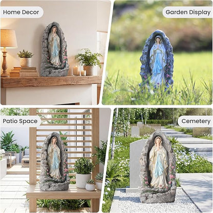 EROMMY Our Lady of Lourdes Statue 17.3 Inch Virgin Mary Grotto Figurine Catholic Praying Sculpture for Garden Home Patio Religious Decor