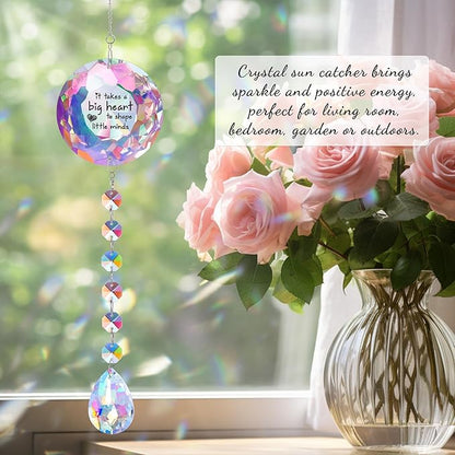 Teacher Gift Crystal Suncatcher -It Takes a Big Heart to Shape Little Minds, Hanging Prism Decor for Home Office Classroom, Perfect Appreciation Gift for Women Teachers Christmas Birthday