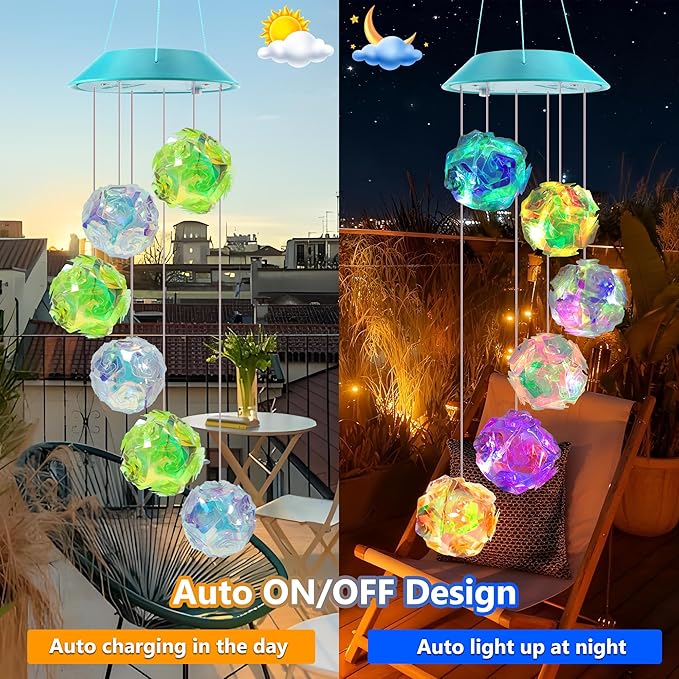 Zeiliuled Solar Wind Chime,Color Changing Colorful Ball Wind Chimes, LED Decorative Mobile, Gifts for Mom Grandma,Waterproof Outdoor Solar Lights for Garden, Patio, Yard, Window, Outdoor Decorations