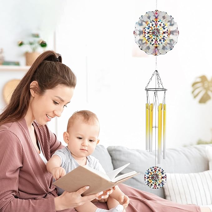 Kaleidoscope Wind Chimes for Outside - Metal Windchimes Deocr with Spinner Indoor Outdoor Hanging Garden Patio Yard Backyard Decoration Christmas New Year Birthday Gift for Women Mom Friend