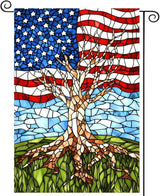 Patriotic American Garden Flag Stained Glass Tree Life Yard Flags for Outside 12x18 Double Sided Small 250 Anniversary USA 4th of July Independence Memorial Day Decor