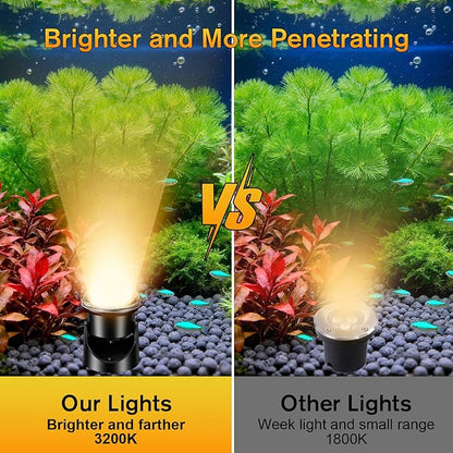 POPOSOAP LED Pond Lights 6-Head, IP68 Waterproof Underwater Lights with 8H Timer Function, 90° Rotatable Design & Gravity Base Fountain Lights for Pond, Fountain, Waterfall, Aquarium, Pool-P64HZ