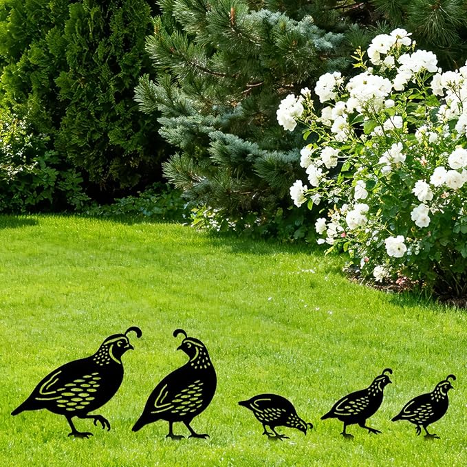 GLOBLELAND 5 Pcs Quail Birds Garden Stakes Birds Metal Decorative Garden Stakes Metal Yard Signs Decoration for Lawn Patio Yard Garden Decor