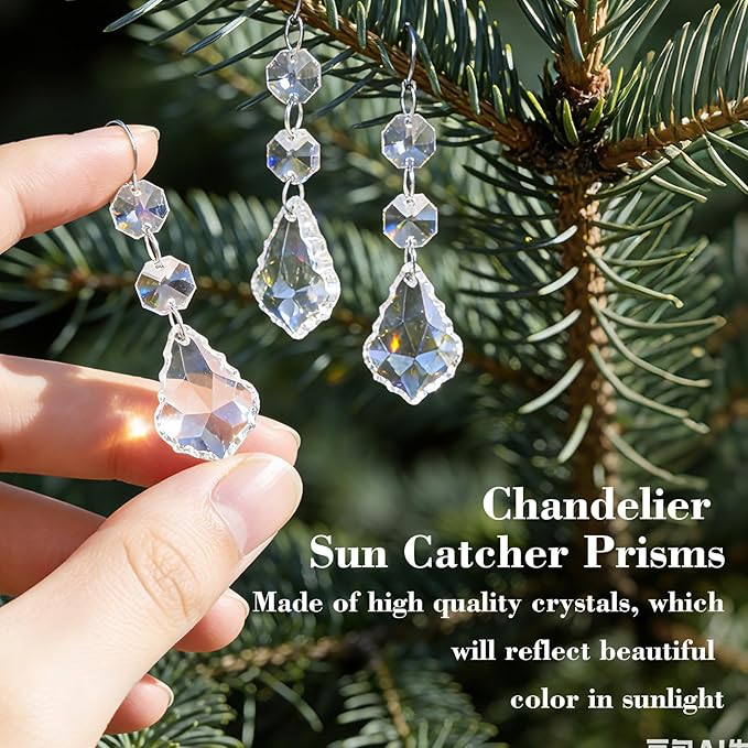 10pcs Crystal Sun Catcher, 38mm Clear Maple Leaf Crystal Chandelier Prism Pendant Parts, 50mm Suncatchers Hanging Crystals Beads for Chandelier Christmas Tree Decoration (Clear Maple Leaf)