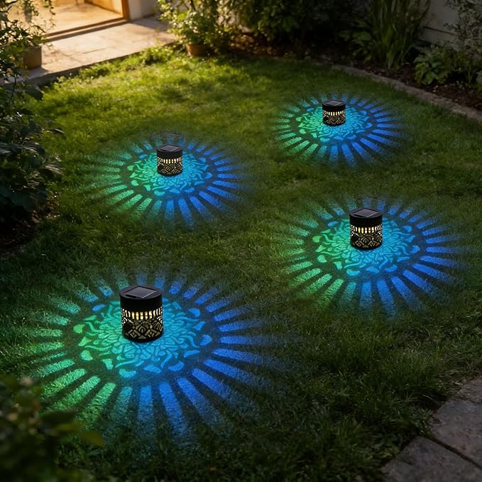 Decorative Solar Mandala Lights - Outdoor Metal Solar Powered Deck Step Wall Lights, Mandala Theme Waterproof Fence Mini Light for Garden Post Patio Backyard Yard Decor (Black, Green)