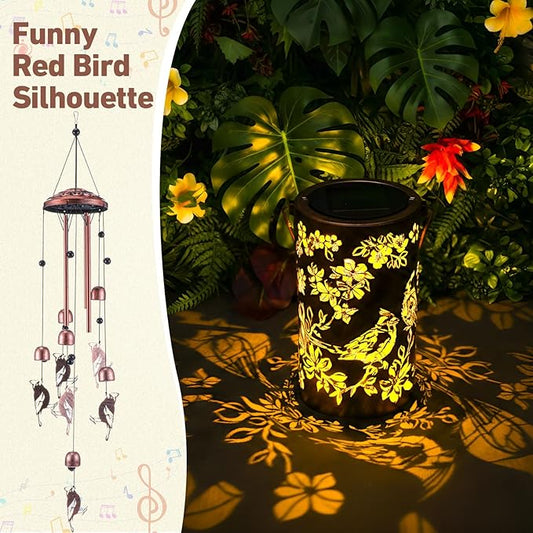 Retisee Cardinal Solar Wind Chimes Outdoor Metal Red Bird Gifts Solar Light Windchimes Outside Indoors Christmas Decoration Birthday Gift for Home Lawn Porch Patio Garden Yard