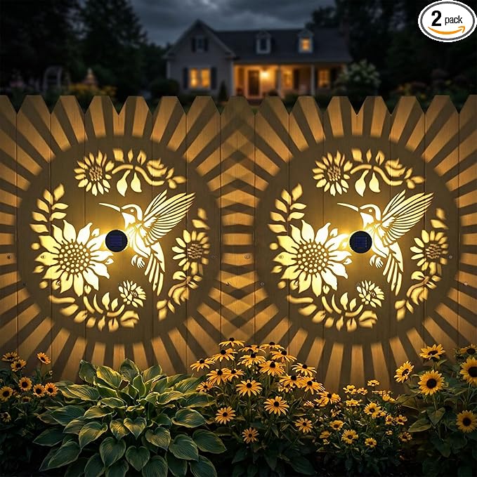 Gardsee Solar Fence Lights Outdoor 2 Pack Deck Step Wall Lights Butterfly Metal Waterproof LED Warm Yellow Light for Garden Post Patio Backyard Yard Decor (Black 2)