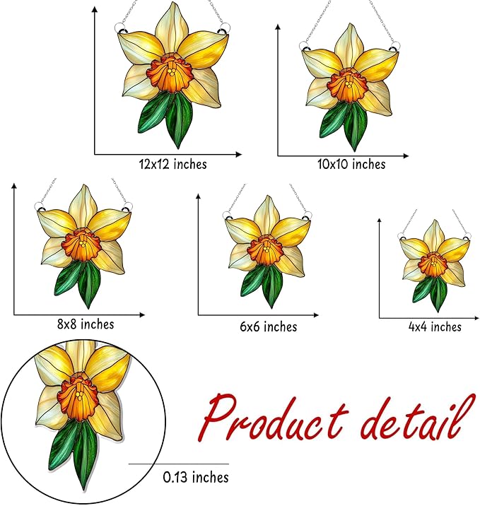 Daffodil March Birth Month Flower Acrylic Suncatcher, Flower Suncatchers for Window Hangings, Stained Glass Effect Garden Decor, Gift for Mother's Day, Mom, Grandma, Wife, Women