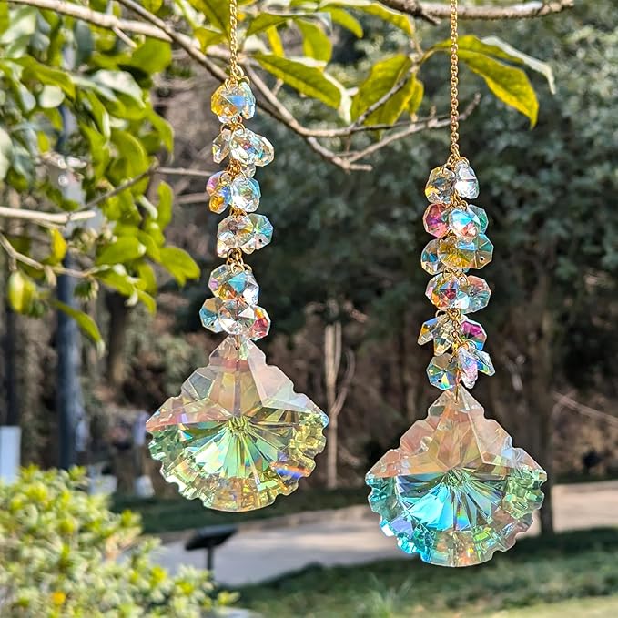 Crystal suncatchers, 76mm Axe AB auraro Crystals Sun Catchers with Crystals Chandelier Beads,Hanging Window Suncatchers, Rainbow Make for car,Ceiling,Wedding, Party, Mom,Daughter Gift(2 pcs)