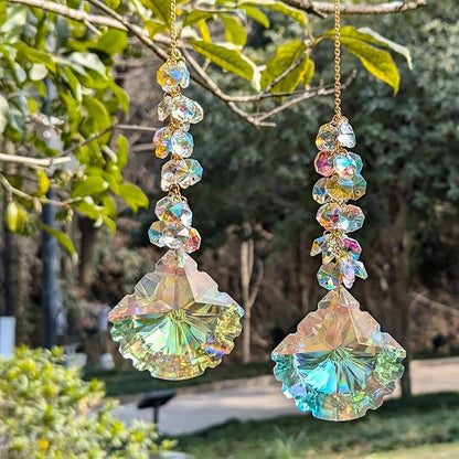Crystal suncatchers, 76mm Axe AB auraro Crystals Sun Catchers with Crystals Chandelier Beads,Hanging Window Suncatchers, Rainbow Make for car,Ceiling,Wedding, Party, Mom,Daughter Gift(2 pcs)