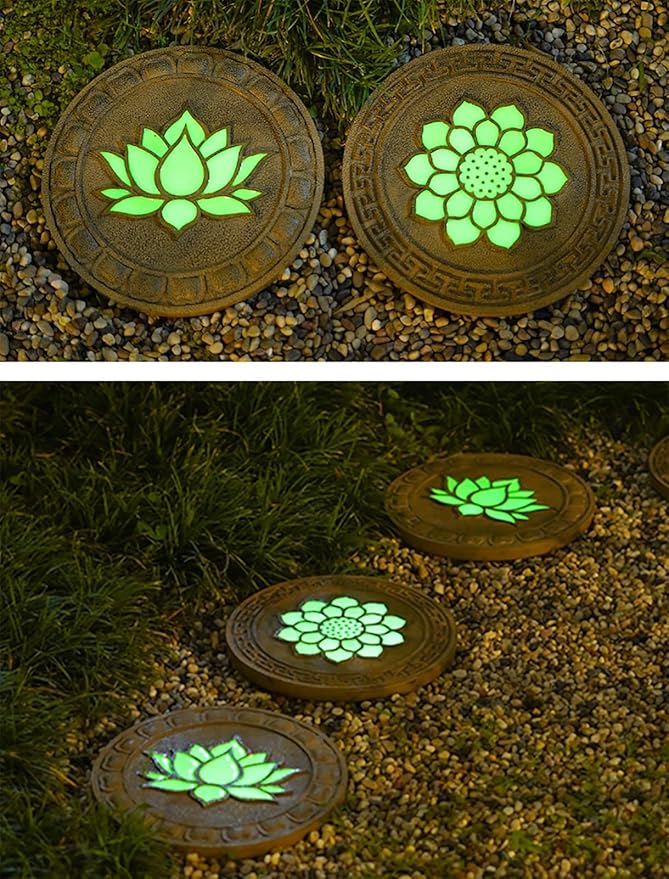 Stepping Luminous Stones for Garden, Lotus Pattern Outdoor Stepping Stone, Decorative Yard Art Step Stone for Walkways, Lawn, Patio, Path, Flower Bed, 1pc, Style 1
