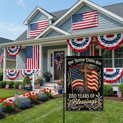 250 Years America Garden Flag, Double Sided 12x18 Patriotic Banner, One Nation Under God, 1776-2026 US Semiquincentennial Yard Decor