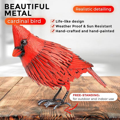 Cardinal Statue Metal Bird Garden Decor - Metal Yard Art - Outdoor Sculptures & Statues - Large Red Bird - Ornaments for Patio Balcony - Sympathy Gift
