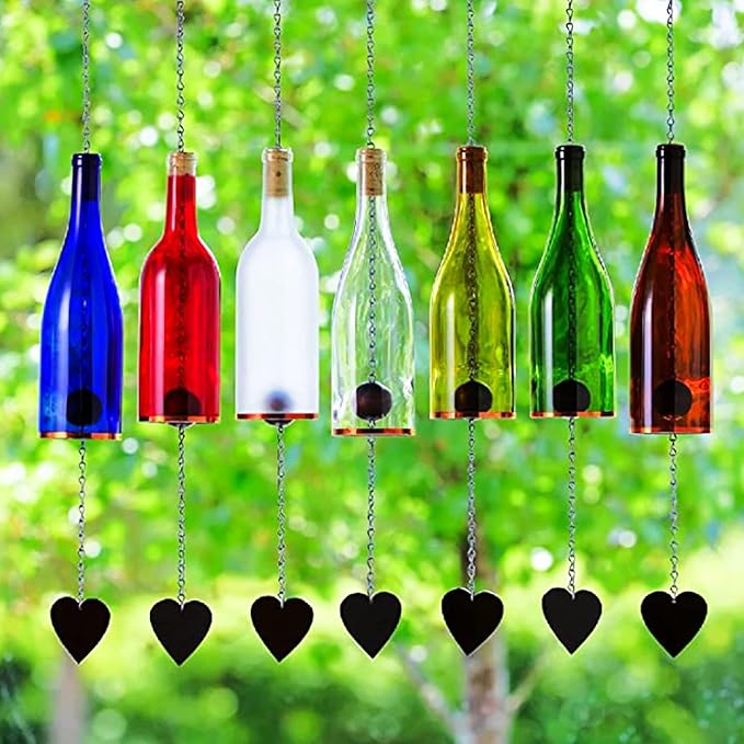 Blue Ridge Mountain Gifts Wine Bottle Wind Chime - Wind Chimes for Outside & Inside Decor, Handcrafted Wine Glass Bottle Wind Chimes, Suncatcher Whimsical Home Decor Gifts for Women (4th of July)
