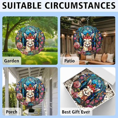 Llama Wind Spinner, Llama Stained Glass Wind Spinner, Wind Sculpture Llama Wind Spinners for Garden Patio Yard Decor