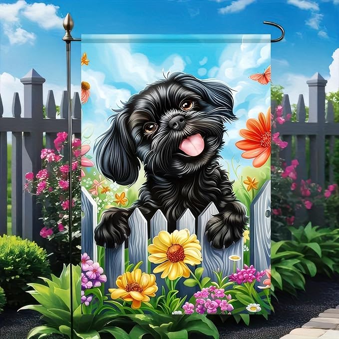 BlissYard Welcome Spring Summer Garden Flag Shih Tzu Dog 12 X18 Inch Double Side Colorful Flowers Yard Flag Butterfly Puppy Banner Seasonal Yard Flag Outdoor Decoration for Porch Lawn Patio Flower