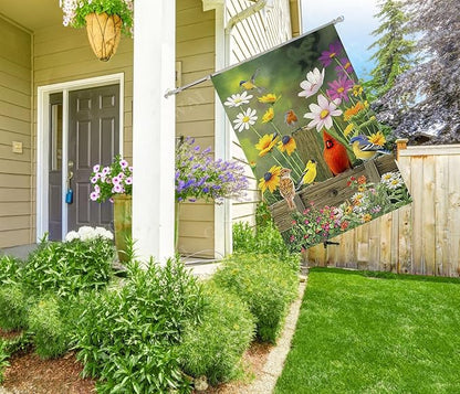 Spring Cardinal House Flag 28x40 Double Sided, Large Burlap Cardinal Birds Flowers Garden Yard Flags for Outside Outdoor House Spring Decoration