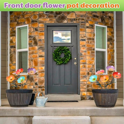 Yaocom 2 Pack Metal Flowers for Outdoor, Decorative Garden Stakes Yard Art, Outdoor Spring Garden Stake Summer Decor Bouquet of Poppy Flower Rustic Handcrafted Items for Lawn Porch Fence(Colorful)