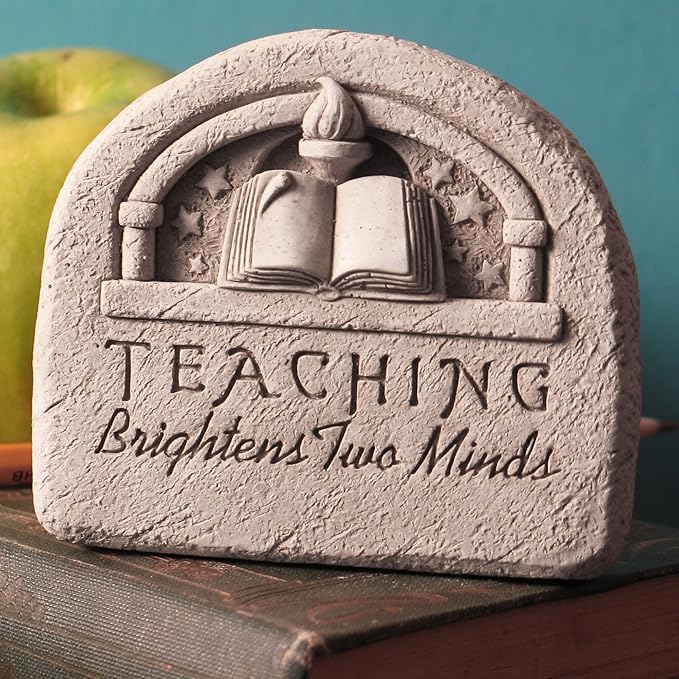Carruth Studio Teacher Appreciation Gift - Teaching Brightens Two Minds Plaque, Teacher Stone Wall Plaque Garden Statue Figurine, Original Sculpture Handcrafted in Stone, Artisan Made