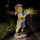 Solar Boy Statue, Boy Garden Statues with Solar Lantern for Garden, Patio, Lawn, Yard, Housewarming, Hand-Painted Sculpted Figure, 17.5”H