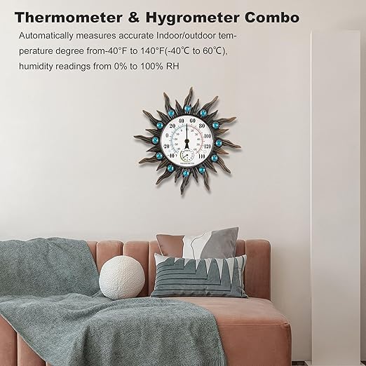 Indoor Outdoor Thermometer, Hummingbird Wall-Mounted Outdoor Thermometers Waterproof Decorative for Patio, Garden, Yard, Room, Large Number Easy to Read No Batteries Required