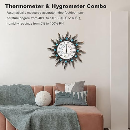 Indoor Outdoor Thermometer, Hummingbird Wall-Mounted Outdoor Thermometers Waterproof Decorative for Patio, Garden, Yard, Room, Large Number Easy to Read No Batteries Required