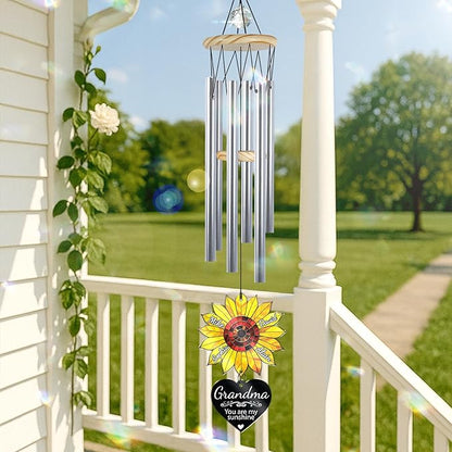 Personalized Grandma Sunflower Wind Chimes for Outside, Custom Crystal Suncatcher Ornament You are My Sunshine, Mother's Day Birthday Gift for Women, Mom, Outdoor Chimes Hanging, Nana Garden Décor