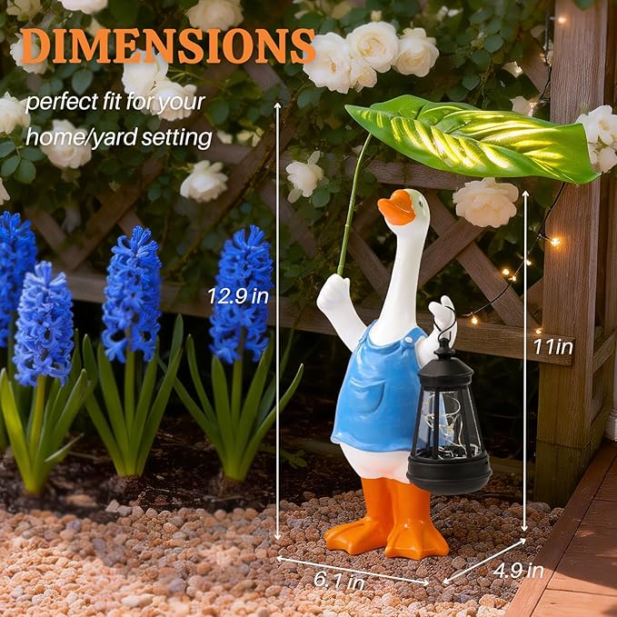 Goose Garden Statues Porch Goose Statue Holding Leaf with Solar Lantern Front Porch Yard Lawn Spring Outdoor Decorations Duck Easter Christmas Birthday Gifts for Mom Women