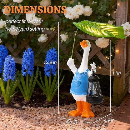 Goose Garden Statues Porch Goose Statue Holding Leaf with Solar Lantern Front Porch Yard Lawn Spring Outdoor Decorations Duck Easter Christmas Birthday Gifts for Mom Women