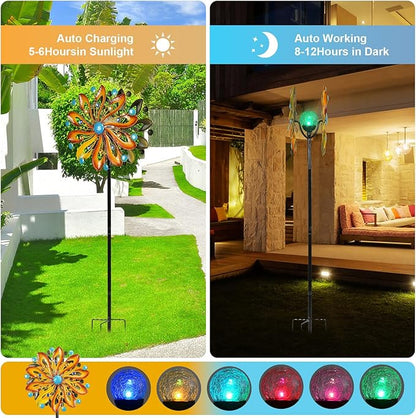 MLKNK Wind Spinners for Yard and Garden - Wind Sculptures & Spinners 75 in Garden Kinetic Art with Solar Powered Multi-Color Glass Ball Light - Gradient Brown