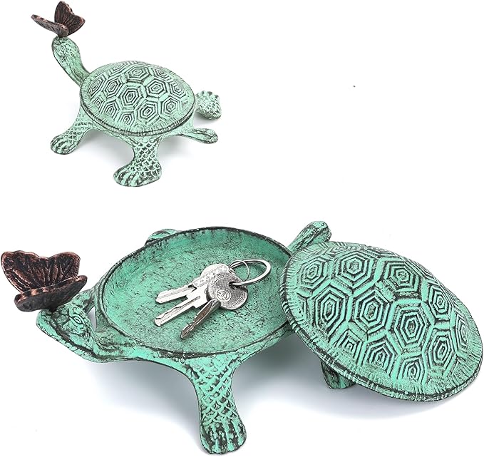 9”L Cast Iron Turtle Key Hider ，Hidden Key Holder for Outside ，Outdoor Hidden Key Holder