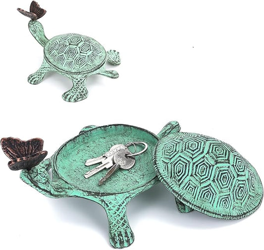 9”L Cast Iron Turtle Key Hider ，Hidden Key Holder for Outside ，Outdoor Hidden Key Holder