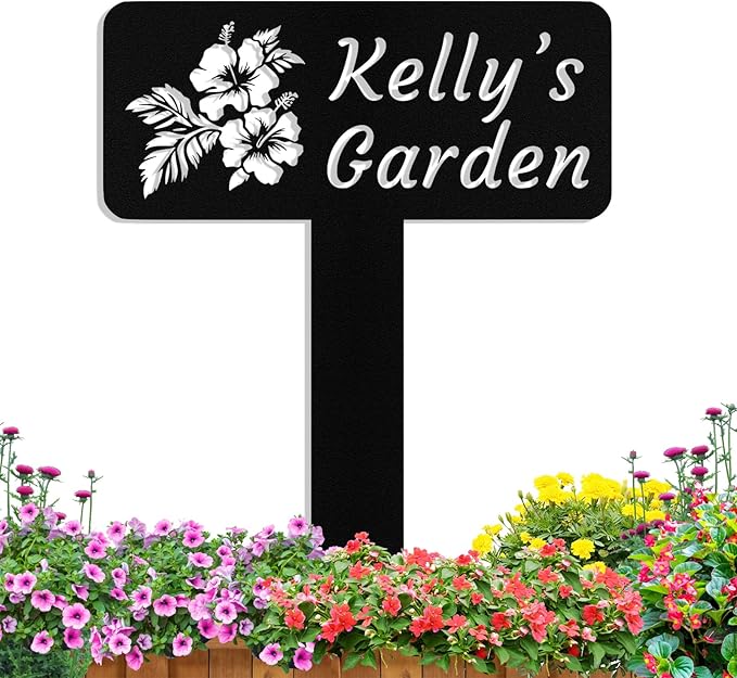 Personalized Metal Garden Signs with Stake, Custom Garden Name Signs for Outside Waterproof, Customized Name Sign Yard Lawn Gardens Decor Gardening Gifts for Moms Grandmas Gardeners