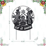 Glitzhome Christmas Metal Silhouette Snowman Family Waterglobe Yard Stake, 30 Inch Outdoor & Wall Decor with Lighted Scene, Holiday Lawn Art for Festive Home Decorations