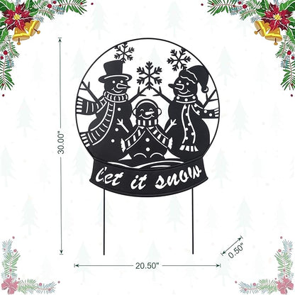Glitzhome Christmas Metal Silhouette Snowman Family Waterglobe Yard Stake, 30 Inch Outdoor & Wall Decor with Lighted Scene, Holiday Lawn Art for Festive Home Decorations