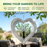 ISEO XL Silver Heart 15” Wind Spinner for Yard and Garden with Crystals, Hanging Outdoor Decor, Yard Art, Porch and Patio Decorations, Metal Wind Spinners Outdoor, Weather Resistant,