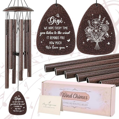 Gigi Gifts Wind Chime - Metal Windchimes Outdoors with Greeting Card for Best Grandma from Grandkids Garden Patio Yard Indoor Home Porch Hanging Decor Appreciation Mother's Day Birthday Gift