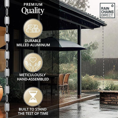 Rain Chains Direct - Scallop Rain Chain - 8.5 FT - Durable Milled Aluminum - Premium Rain Chains for Gutters
